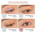 UNLEASHIA Get Loose Glitter Gel (7 Colours) 1 Aurora Catcher 2 Starlit Chaser 3 Gold Obsessor 4 Love Dreamer Swatches